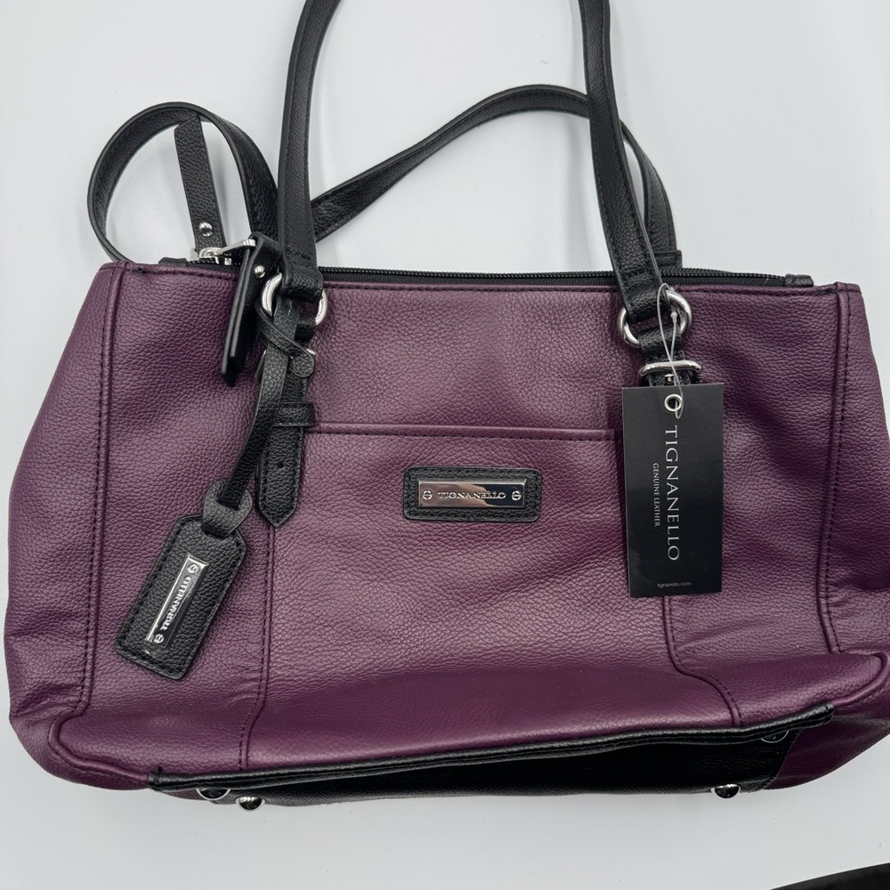 Tignanello Elegant Purple and Black Shoulder Bag, Leather, NWT